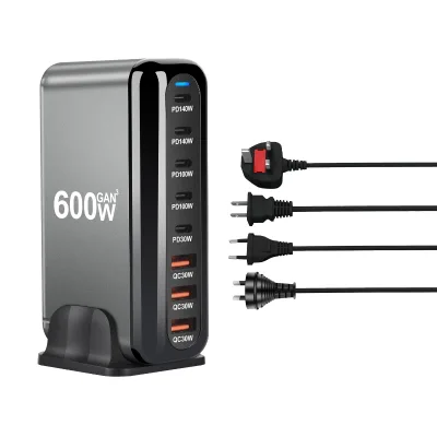 SAA PSE UKCA ETL CE 600w GaN USB C Fast Charger 8 Port Type C PD Charging Station with 140W PD3.1/100W for Laptop and More