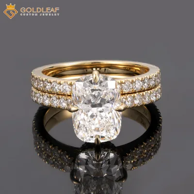 Long Cushion diamond Double-row 18K Ring for Wedding
