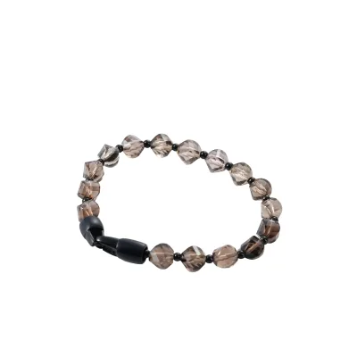 Fashion 8mm Faceted Cutting Smoky Quartz Various Gems Available Mixed With 316L Stainless Steel Rondelle Metal Clasp Bracelet