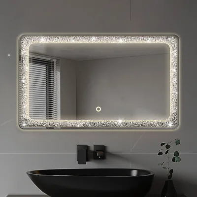 Wholesale MOQ 50pcs Nordic Diamond LED Smart Mirror Touch Screen Bathroom Wall Factory Direct OEM Custom Size