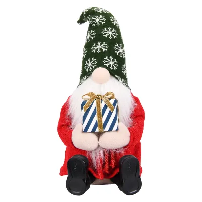 Green Snowflake Knit Hat Christmas Gnome Plush Sitting Tomte Doll with Gift Box in Holiday Table Decor Wholesale