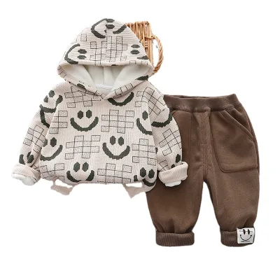 2026 New Winter Style Boys' Round Collar Padded Cotton Coat Long-sleeved Suit Baby Boy Warm Cotton Coat Two-piece Set