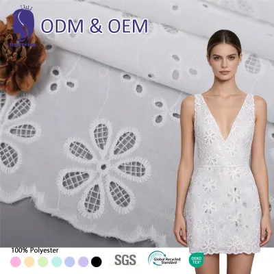 ODM/OEM 100% Organic Cotton Linen-like Slub Fabric Embroidery Flower Pattern for Lady Dress Clothing Pants of Boys and Girls