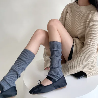 Lady Yoga Ballet Leg Warmers Fuzzy Knee High Knit Ribbed Wool Leg Warmers