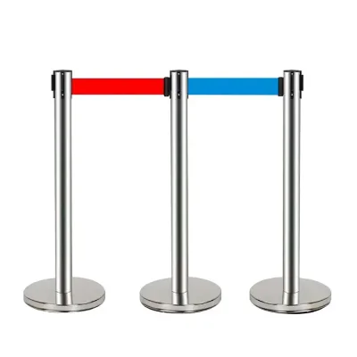 Security Crowd Control Belt Stanchion Post Bank Queue Line Control Barrier Brushed Silver Queue Stand