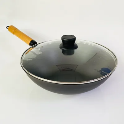 Factory Custom Authentic Chinese Lightweight Carbon Steel Wok With Glass Cover