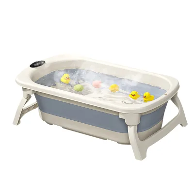 Collapsible Durable Baby Bathtub with Thermometer for Newborn to Toddler Traveling Foldable Bath Tub Baby