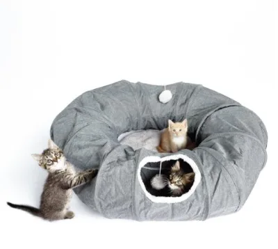 Customize Cute Cat Donut Tunnel with Washable Circle Cushion Donut Pet Play Tunnel Toy Cat Tunnel Bed for Indoor Cats Puppy