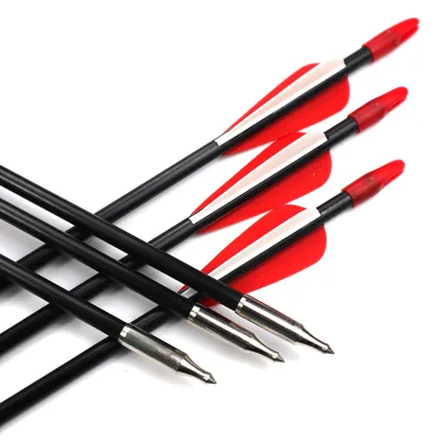 OD 7mm 31 Inches Spine 700 Fiberglass Arrow With 2.5" Red & White Feather for Recurve Bow and Arrow Bow  Hunting
