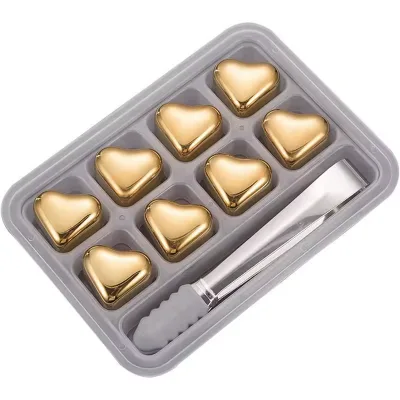 Personalized Food Grade Stainless Steel Heart Shape Silver Gold Reusable Drink Coolers Metal Whiskey Stone for France Greenore