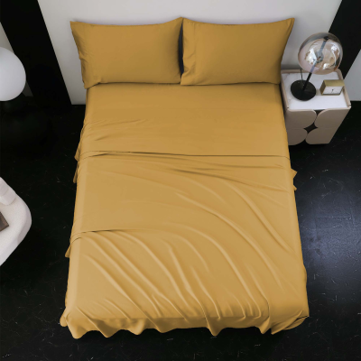 Aoyatex Cooling Bamboo Bedding Set with Elastic Corner Straps Gold Cold Bamboo Bed Sheets