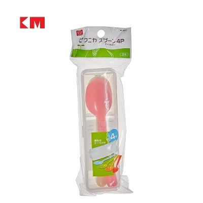 KM 4pcs Reusable Food Grade PP Plastic Spoon with Storage Case for Yogurt Honey Pudding Ice Cream Dessert