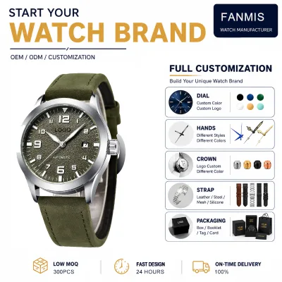 Custom Logo Men Automatic Mechanical Watch Private Label OEM ODM Luminous Calendar Skeleton Back Wristwatch
