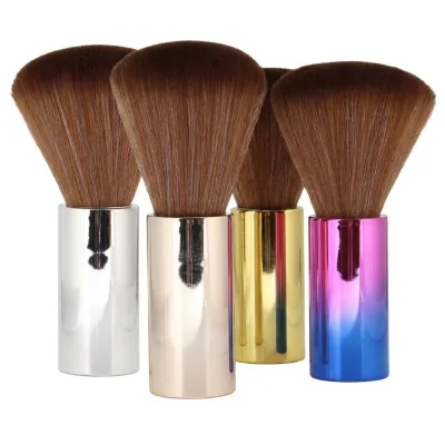 Electroplated Barber Neck Duster Brush Soft Fiber Hair Cleaning Sweep Cylindrical Handle Salon Stylist Grooming Tool