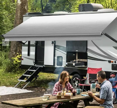 Awnlux W5700 Electric Roll Out RV Awning with Gas Piston Arms Waterproof Aluminum System for RV Conversion Projects