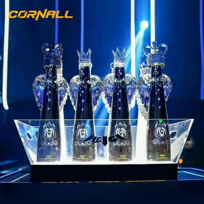 Factory Hot Sales Ice Bucket and Wine Bottle Stand Acrylic Custom logo square Plastic Led bar Led Ice Bucket for VIP Services