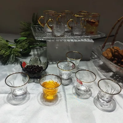 Luxury Small Glass Tea Cup with Decorative Gold Edge and Artistic Design, Ideal for Home Coffee, Tea.