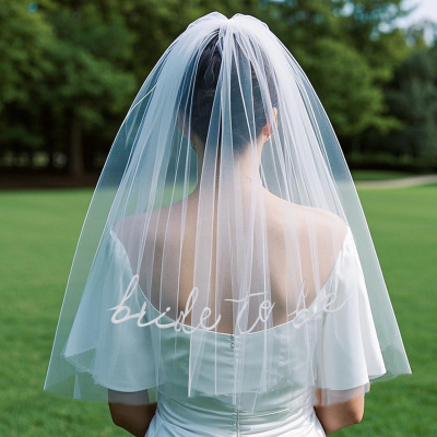 Wholesale Veil Bride to Be White Color Short Tulle Two Layers Print Wedding Accessories Embroidery Bridal Veils