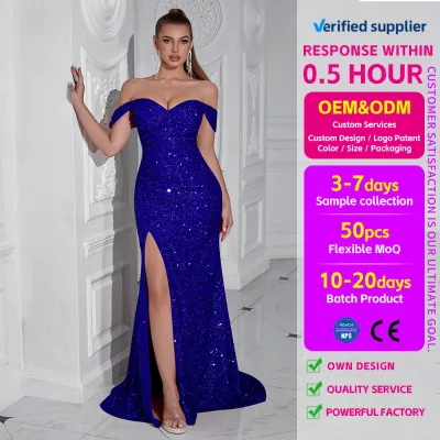 Factory Hot Sale Elegant Cross-Border European American Style Chiffon A-Line Floor-Length Evening Dress New Party Sequined