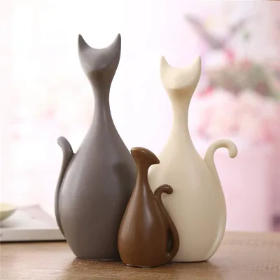 Ceramic Animal Sculpture Creative Home Decoration Home Animal Decoration Ceramic Sculpture Cute Cat 3 Sets