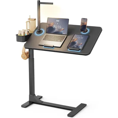 New 360 Angle Adjustable Lengthened Rolling Laptop Standing Desk Overbed Bedside Table Wheels Magnetic Surface Led Light