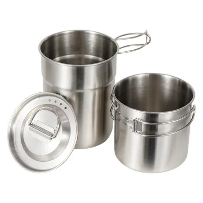 304-Food-Grade Outdoor Camp Cooking Set Foldable Camping Cups Mugs and Pot with Vented Lid Eco-Friendly Camping Cookware