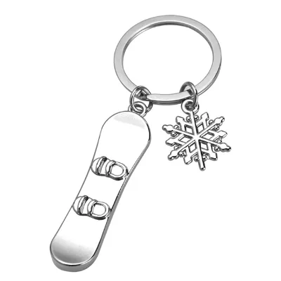 Snowboard Snowflake Pendant Keyring Zinc Alloy Ski Shape Metal Key Chains with Custom Logo