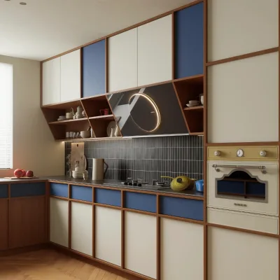 Retro Style Bespoke Modular Kitchen Cabinet Set Custom L-Shaped Modern Wooden Kitchen Cupboards for Home Apartment Solution