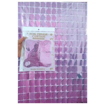 Chinese Supplier Square Metallic Foil Fringe Curtain Pink Paper Foil Fringe Curtain