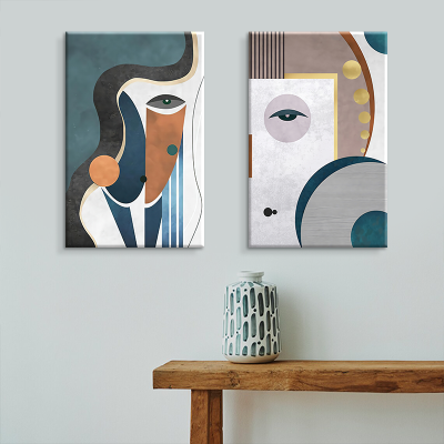 Modern Abstract Figure Painting Split Face Geometric Canvas Prints Poster Wall Art for Living Room Decor