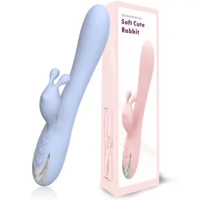 New Design Lesbian USB Rechargeable Blue Charger Soft Cut Pink Rabbit Vibrator G-spot Dildo