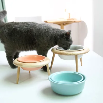 Custom Logo Eco Friendly Easy Clean Pet Dog Cat Food Water Bowl Ceramic Pet Feeding Bowls With Stand