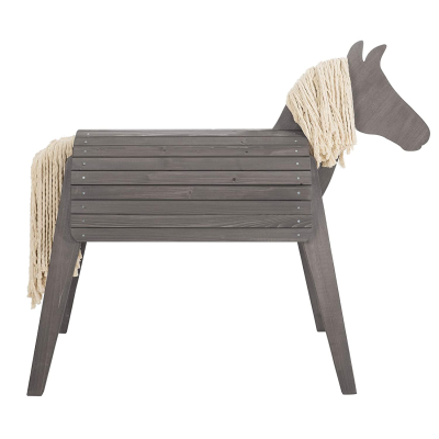 Play Horse, Solid Wood, Vaulting Horse, Very Stable, Garden Horse with Mane and Tail, Grey