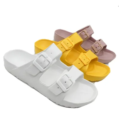 Woman Sandal Double Buckle Women Wear Soft-soled Beach Flats Over Stylish Thick Soled Roman Pillow Slippers Clogs Shoes