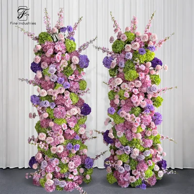 Symmetrical Tall Flower Pillar Set Bridal Shower Photo Backdrop Decor