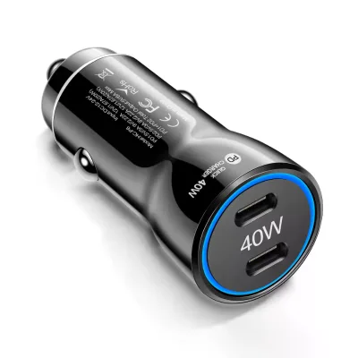 PD20W Fast Charge Total 40W Dual USB-C Port Car Charger for Phone LED Quick Charging Car Charger Adapter