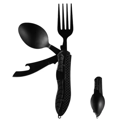 4-in-1 Foldable Portable Utensils Detachable Outdoor Camping Cutlery Set with Stainless Steel Spoon Knife Fork Bottle Opener