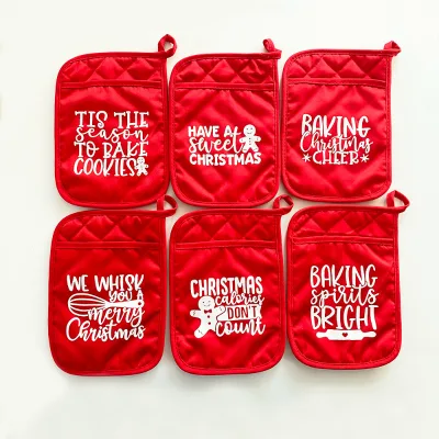 Wholesale Christmas Baking Kit with Funny Cookie Storage Bag Heat Resistant Cotton Gloves for Oven BBQ and Grill Pot Holder
