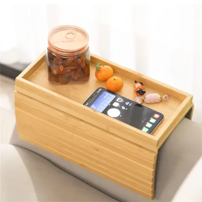 Vintage Style Foldable Bamboo Sofa Tray Table Cup Holder for Eating Drinking Snacks