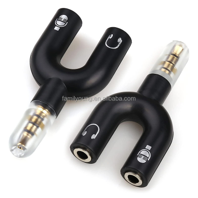 Stereo Headset Splitter Adapter U Shape 3.5mm 4Pole Male to Dual 3Pole Female Headphone Mic Y Splitter for Phone Computer Tablet