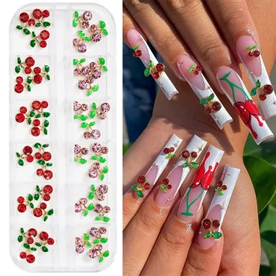 36Pcs Mini Cherries Nail Charms Rhinestones 3D Alloy Luxury Logo Nail Jewelry Accessories Manicure Decoration