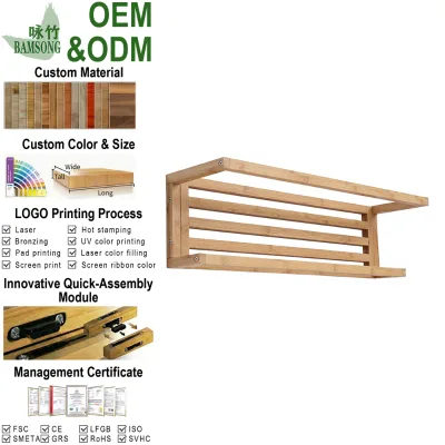 Open Shelf Bamboo Bathroom Rack Living Room Storage Shelf Bamboo Wall Shelf for Bathroom Slatted Towel Storage Rack for Home Use