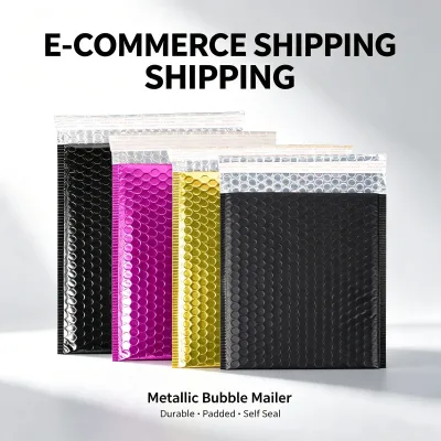 Low Moq Free Sample 6*10 Inch Strong Adhesive Metallic Bubble Bag Shiny Metallic Bubble Shipping Bag
