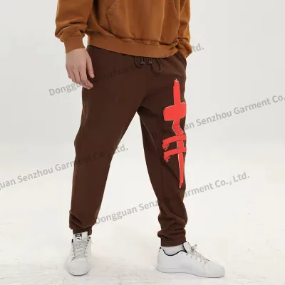 High Quality Casual Fleece Sports Stacked Pants Puff Print Cotton Sweat Pants Track Men Jogger Sweatpants