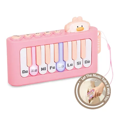 Unisex Design Cartoon Toy Piano Keychain 2 Colors Finger Play Piano Toy With Light Music Mini Pocket Piano Toy for Kids