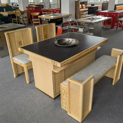 New Product Set Tables Chesse Restaurants Stone Material Smokeless Hot Pot Table for Restaurant for Restaur