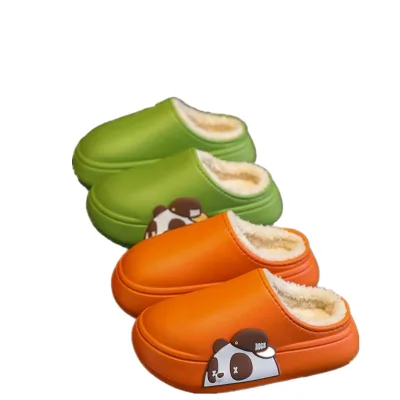 CUSTOM Cartoon Bear Children EVA Cotton Slippers Winter Warm House Waterproof Non-slip Plush Indoor Shoes