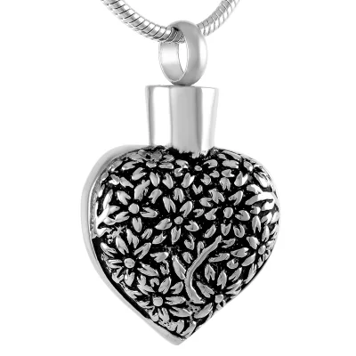 Stainless Steel Life Tree Heart Urn Pendant Necklace Urn Flower Ash Keepsake Memorial Holder Tree Gift Pet Cremation Jewel Jar