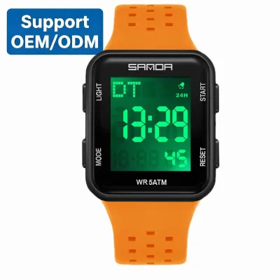 OEM ACCEPT SANDA Fashion Men Electronic Watch Square Dial Multifunctional Calendar Sports Luminous Waterproof Digital Watch