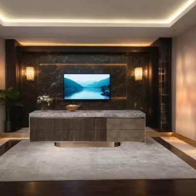 High-end Custom Luxury Furniture Bedroom Set Drawers Cabinet Marble Countertop Wood Storage Side Cabinet